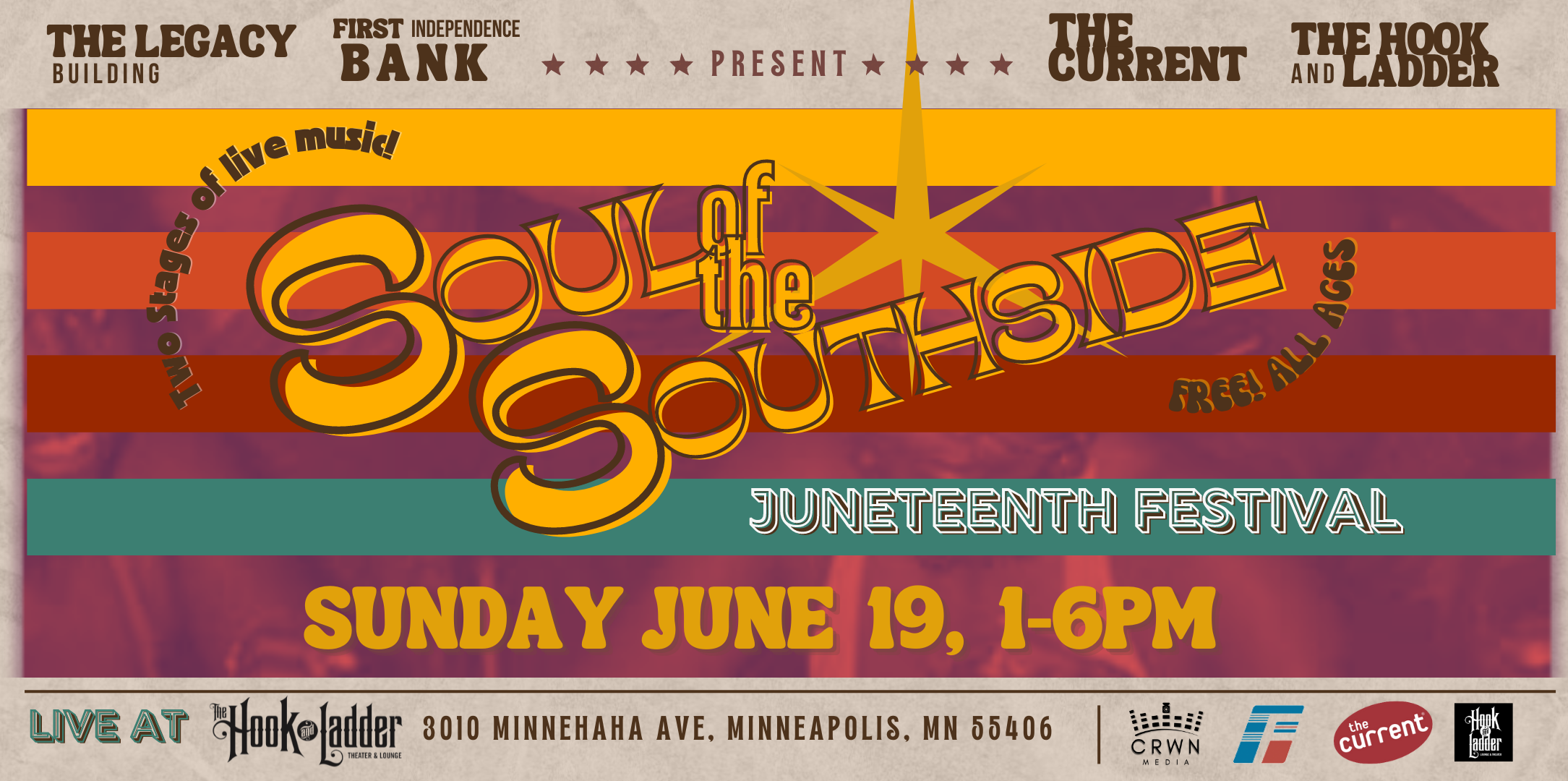 The Legacy Building, First Independence Bank, The Current, & The Firehouse PAC presents Soul of the Southside Juneteenth Festival Sunday, June 19 Under The Canopy at The Hook and Ladder Theater 1-6pm :: FREE :: Family Friendly