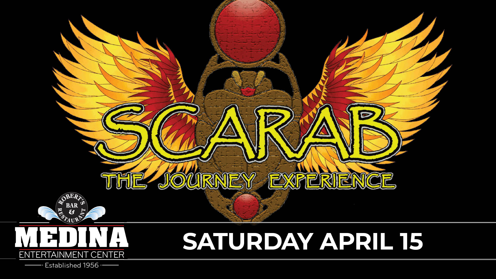Scarab ~ The Journey Experience ~ Medina Entertainment Center Saturday, April 15th, 2023 Doors: 7:00PM | Music: 8:00PM | 21+ Tickets on-sale Friday, March 24th at 11AM General Seating $23/ Silver Reserved $28 / Gold Reserved $33 plus applicable fees