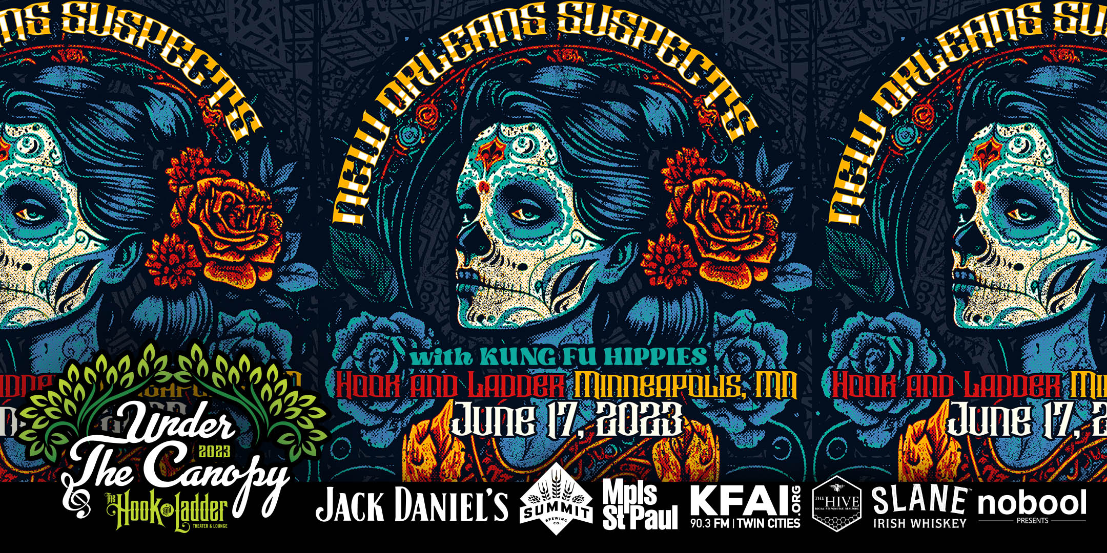 Krewe of DADs presents New Orleans Suspects with guests Kung Fu Hippies Saturday, June 17 Under The Canopy at The Hook and Ladder Theater "An Urban Outdoor Summer Concert Series" Doors 6:00pm :: Music 7:00pm :: 21+ Reserved Seats: $40 GA: $30 ADV / $36 DOS VIP: $48 (Includes Under The Canopy + Late Night)