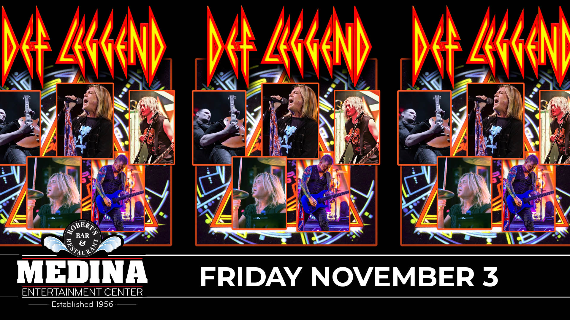 DEF LEGGEND - Def Leppard Tribute with guest HEARTLESS Medina Entertainment Center Friday, November 3, 2023 Doors: 7:00 PM | Music: 8:00 PM | 21+ Tickets on-sale Friday, June 30 at 11am GA Ticket Prices: $17 Advance / $22 Day Of Show plus applicable fees