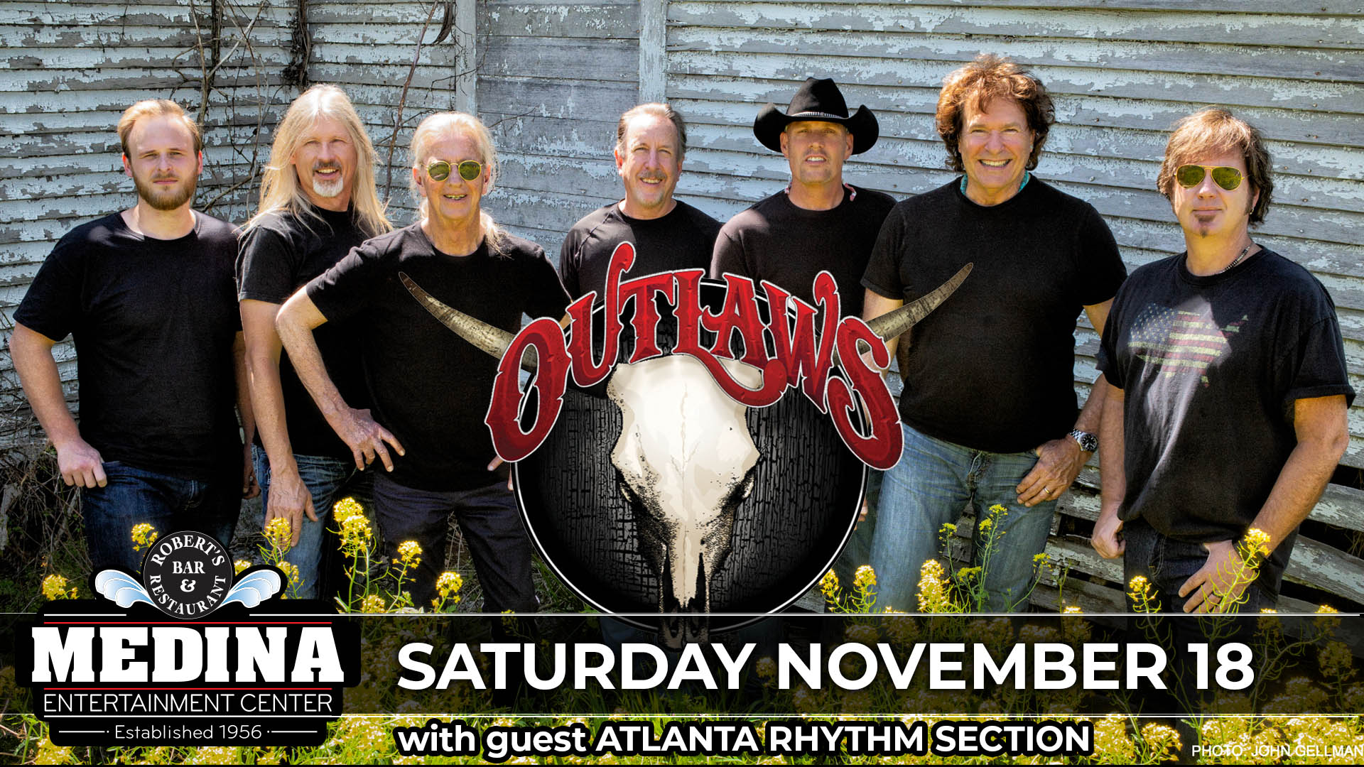 The Outlaws with guest Atlanta Rhythm Section Medina Entertainment Center Saturday, November 18th, 2023 Doors: 7:30PM | Music: 8:00PM | 21+ Tickets on-sale Friday, July 14 at 1PM General Seating $39/ Silver Reserved $47 / Gold Reserved $50 plus applicable fees