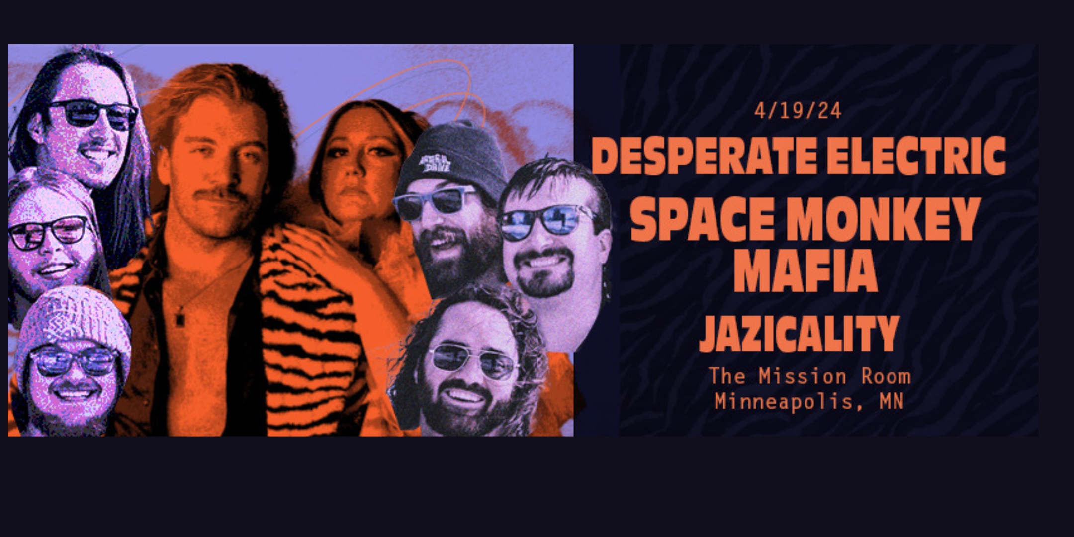 Desperate Electric Space Monkey Mafia Jazicality Friday, April 19 The Hook and Ladder Mission Room Doors 8:30pm :: Music 9:00pm :: 21+ General Admission: $10 ADV / $15 DOS