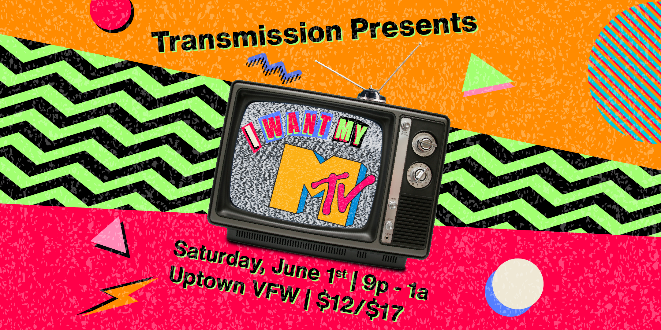Transmission Presents "I Want My MTV" Saturday, June 1 James Ballentine "Uptown" VFW Post 246 Doors 9:00pm :: Music 9:00pm :: 21+ GA $12 ADV / $17 DOS NO REFUNDS Ticket On-Sale Now