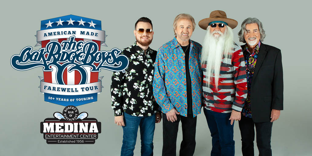 The Oak Ridge Boys American Made Farewell Tour Wednesday, November 13 Medina Entertainment Center Doors: 7:00PM | Music: 8:00PM | 21+ Gold Reserved $71 / Silver Reserved $60 / General Seating $50 (plus applicable fees) - Tickets are $8 more the day of show (plus applicable fees) - All Concerts are 21+ (No Exceptions) - Must Present A Valid ID - Tickets Are Non-refundable