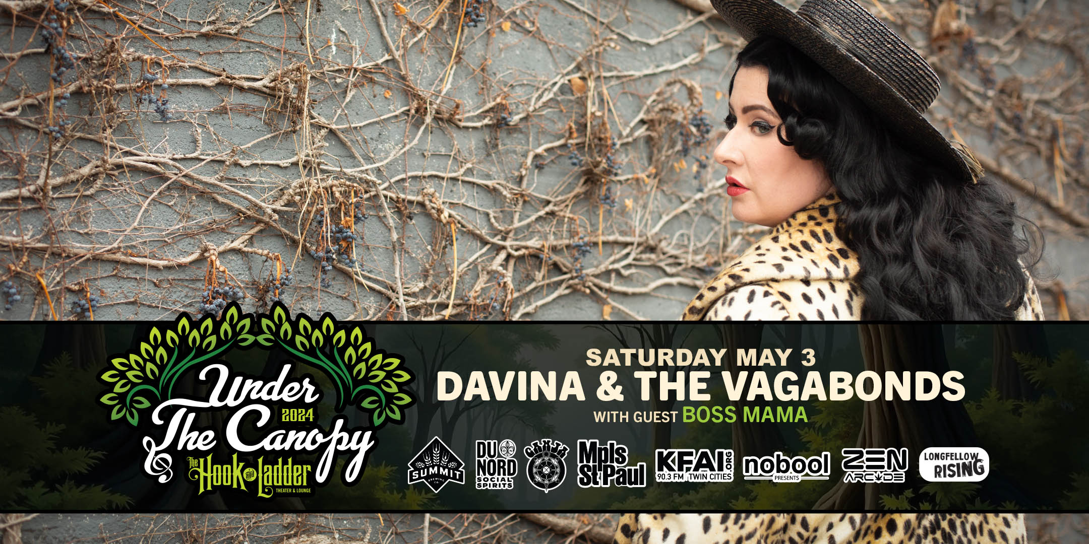 Davina & The Vagabonds with Special Guest Saturday, May 3 Under The Canopy at The Hook and Ladder Theater "An Urban Outdoor Summer Concert Series" Doors 6:00pm :: Music 7:00pm :: 21+ RAIN or SHINE