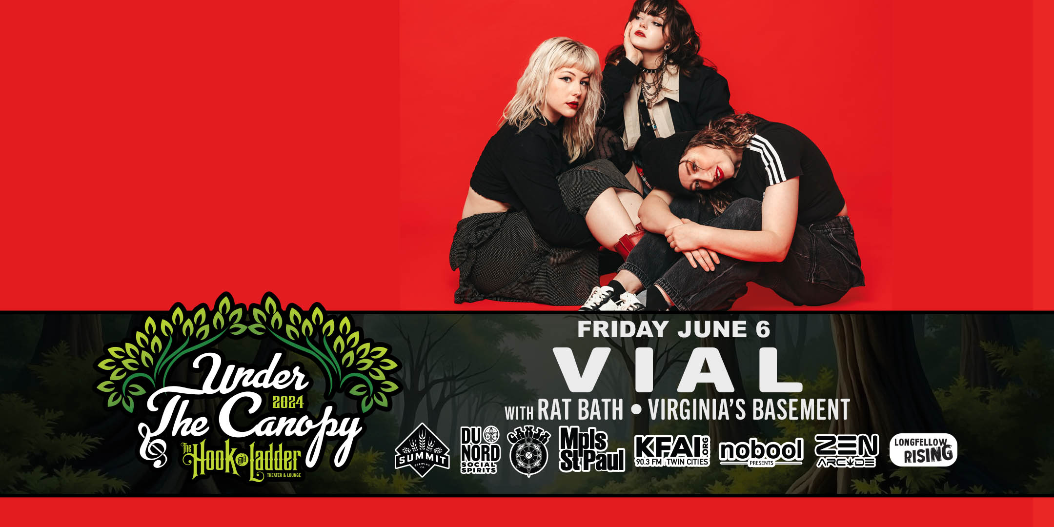 VIAL Friday, June 6 Under The Canopy at The Hook and Ladder Theater "An Urban Outdoor Summer Concert Series" Doors 6:00pm :: Music 7:00pm :: 21+ RAIN or SHINE Tickets On-Sale -> Friday, March 14 at 10am GA: $22 Box-Office / $25.05 Online / $27 Door NO REFUNDS