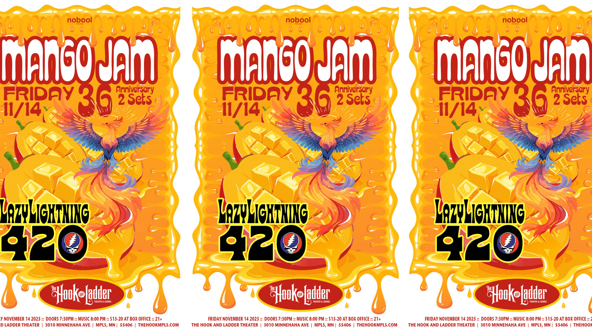 MANGO JAM '36th Anniversary' & LazyLightning420 Performing entire Grateful Dead concerts. (2 Sets) Friday, November 14 The Hook and Ladder Theater Doors 7:30pm :: Music 8:00pm :: 21+