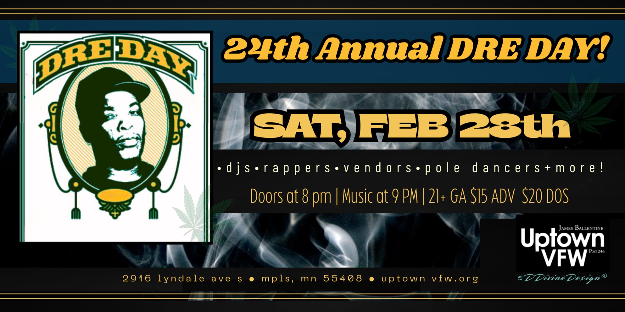 Saturday, February 28th James Ballentine "Uptown" VFW Post 246 2916 Lyndale Ave S, Minneapolis, MN 55408 Doors 9:00pm :: Music 9:00pm :: 21+ GA $15 ADV / $20 DOS