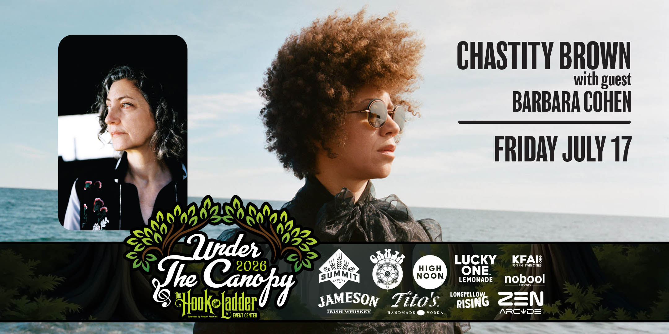 Chastity Brown with guest Barbara Cohen Friday, July 17 Under The Canopy @ The Hook and Ladder Event Center "An Urban Outdoor Summer Concert Series" Doors 6:00pm :: Music 7:00pm :: 21+ RAIN or SHINE