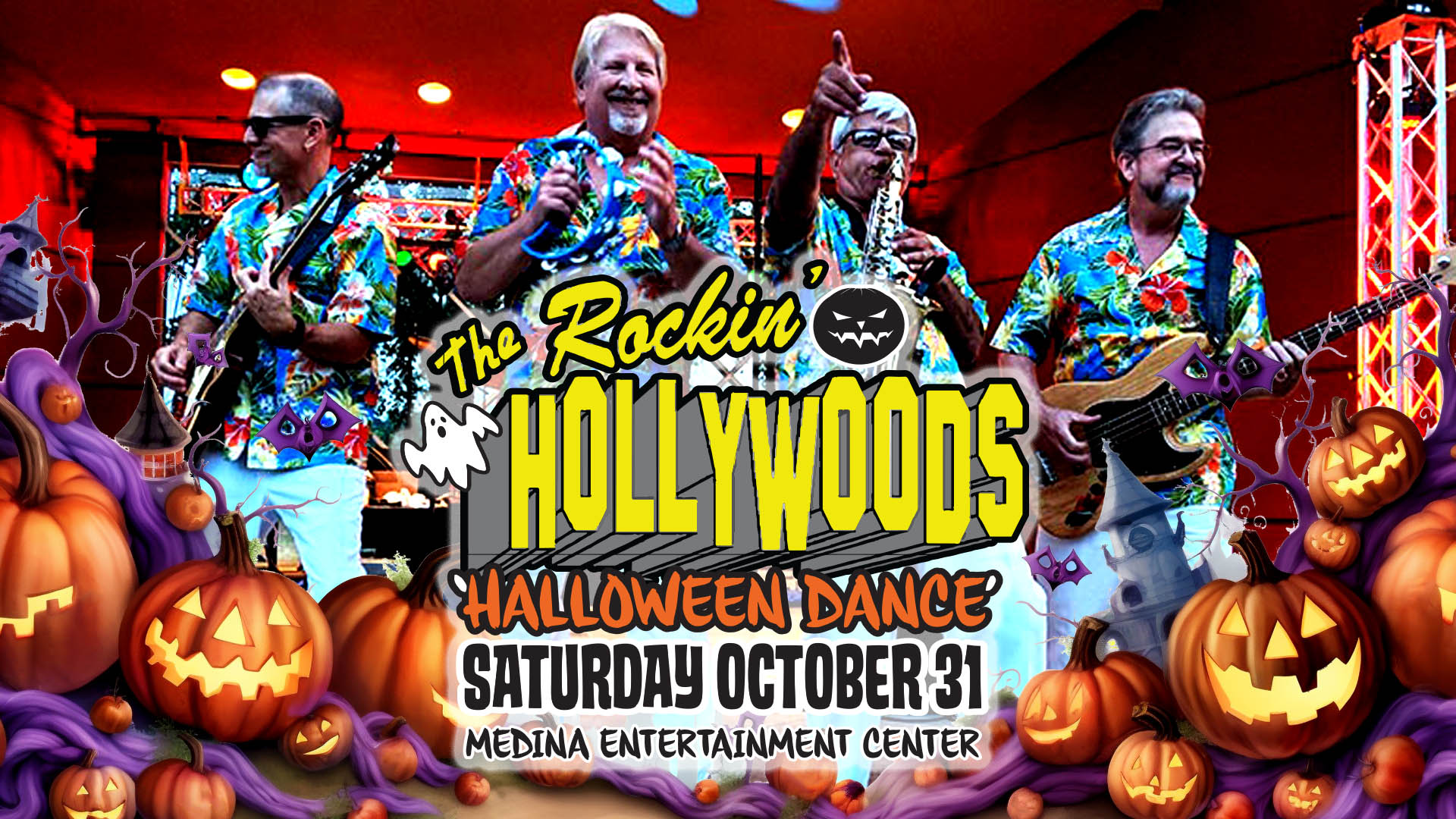 Get ready to dance the night away at the Rockin’ Hollywoods Halloween Dance at Medina Entertainment Center! 🎃👻 Join us on Saturday, October 31 for a night of classic rock ’n’ roll hits, a spirited costume contest, and non-stop fun. Doors open at 7PM, music kicks off at 8PM, and admission is just $17. Come dressed to impress (or scare!) and celebrate Halloween with unforgettable music and good times!